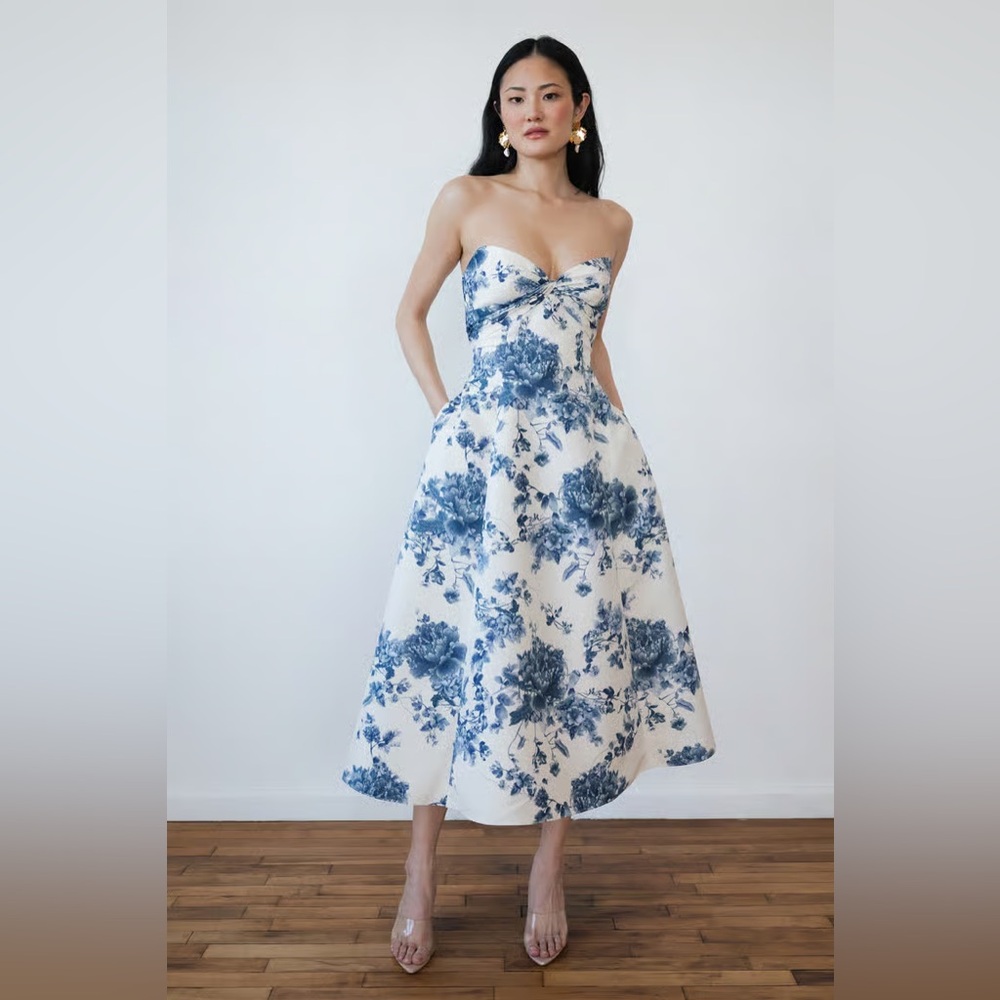 Jenny Yoo Amelia Strapless Blue Floral Dress